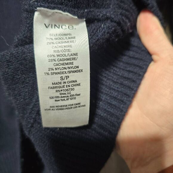 VINCE WOOL CASHMERE OPEN NECK POLO SWEATER COASTAL BLUE - Picture 5 of 5